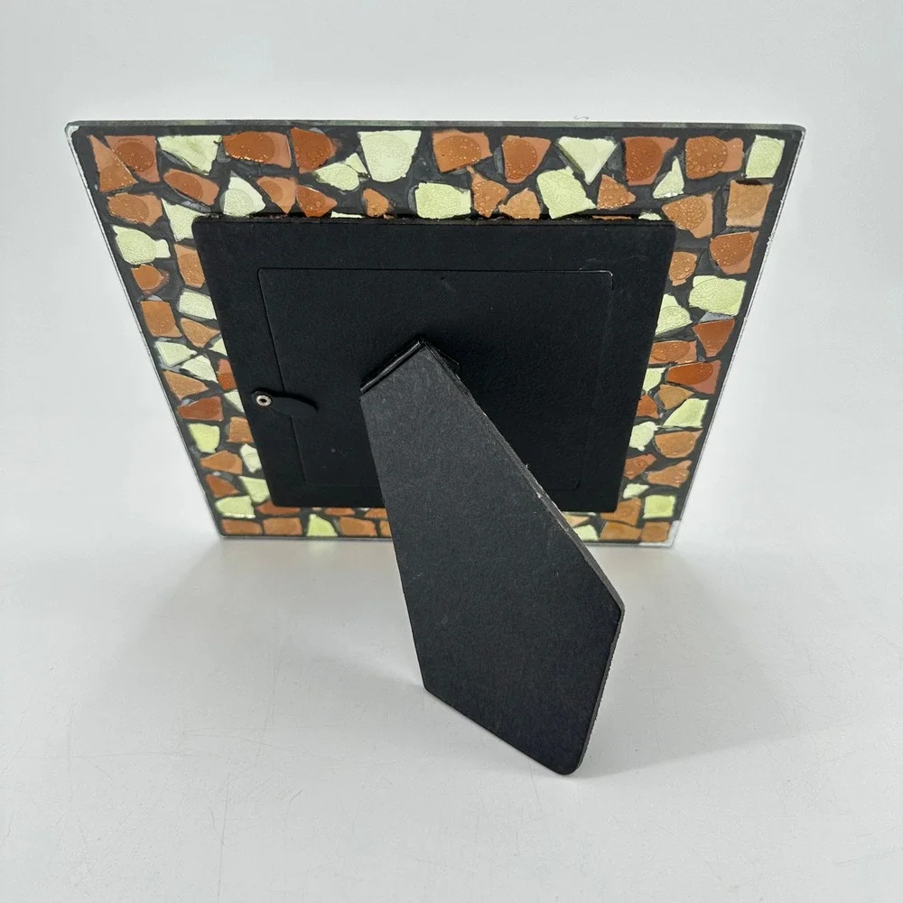 Mosaic Stained Glass Picture Frame 4x4 Square Amber Brown Green Earthy Boho Deco